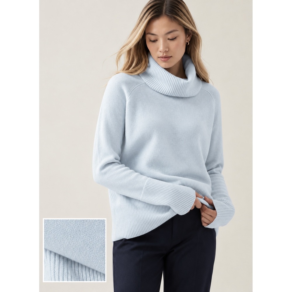 Athleta Womens Light Blue Merino Wool Blend Turtleneck Sweater Relaxed Fit S NWT